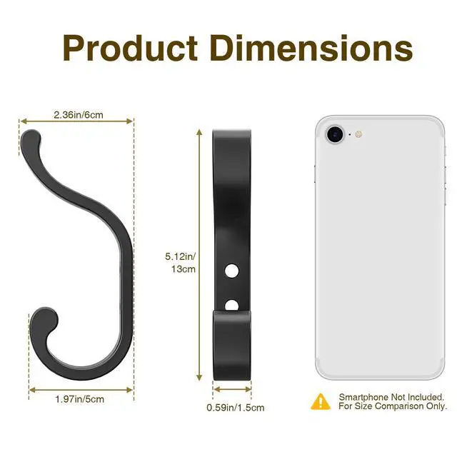 Alt view image 5 of 7 - Coat Hooks Wall Mount for Hanging, Heavy Duty Backpack Hooks for Wall, Hold up to 30 lbs, Large Hanger Hooks for Towels, Purses, Clothes, Mudroom, Bathroom, Door, Black, 4 Pack