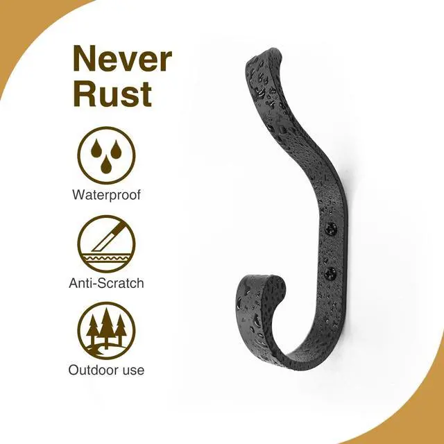 Alt view image 7 of 7 - Coat Hooks Wall Mount for Hanging, Heavy Duty Backpack Hooks for Wall, Hold up to 30 lbs, Large Hanger Hooks for Towels, Purses, Clothes, Mudroom, Bathroom, Door, Black, 4 Pack
