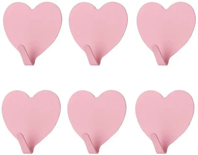 Main image of 6 Pack Heart Shaped Decorative Wall Hooks, Stainless Steel Strong Adhesive Wall Hook for Home Kitchen Bathroom Office