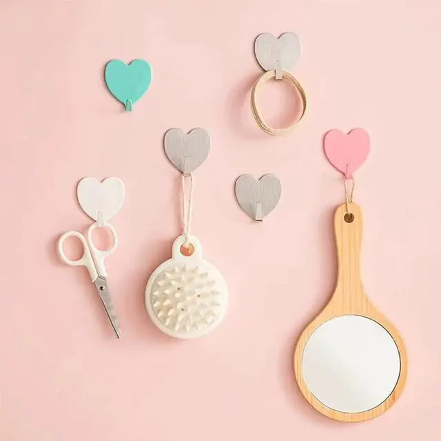 Alt view image 4 of 7 - 6 Pack Heart Shaped Decorative Wall Hooks, Stainless Steel Strong Adhesive Wall Hook for Home Kitchen Bathroom Office