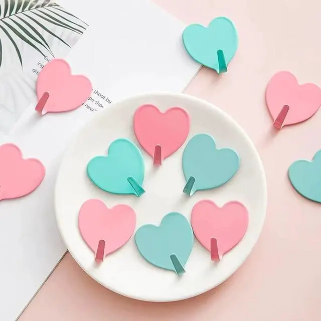 Alt view image 5 of 7 - 6 Pack Heart Shaped Decorative Wall Hooks, Stainless Steel Strong Adhesive Wall Hook for Home Kitchen Bathroom Office