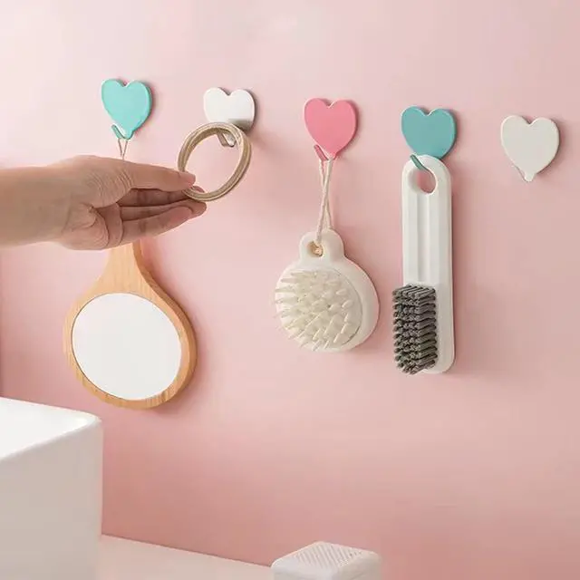 Alt view image 6 of 7 - 6 Pack Heart Shaped Decorative Wall Hooks, Stainless Steel Strong Adhesive Wall Hook for Home Kitchen Bathroom Office