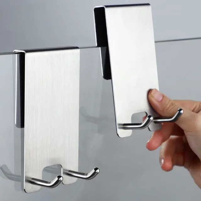 Main image of Over The Door Hooks - Stainless Steel Shower Towel Hooks, Squeegee Holder, Frameless Glass Shower Door, 2 Packs