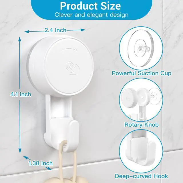 Alt view image 6 of 7 - Heavy Duty Waterproof Shower Hooks 2 Pack - Suction Hook, No Drill Damage-Free Removable Reusable Wall Hooks for Bathroom Kitchen Towel Bathrobe Loofah Shower Hooks (Max Load 11LB/5KG)