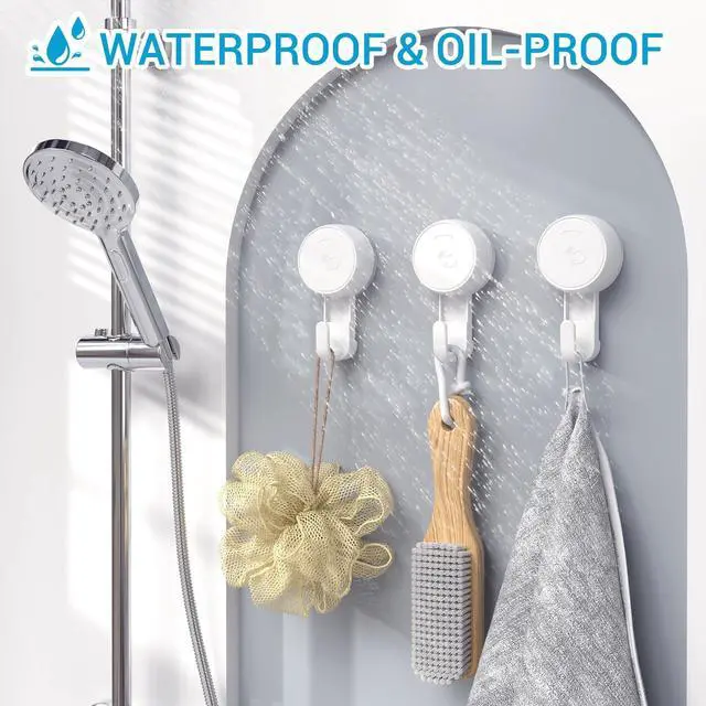 Alt view image 7 of 7 - Heavy Duty Waterproof Shower Hooks 2 Pack - Suction Hook, No Drill Damage-Free Removable Reusable Wall Hooks for Bathroom Kitchen Towel Bathrobe Loofah Shower Hooks (Max Load 11LB/5KG)