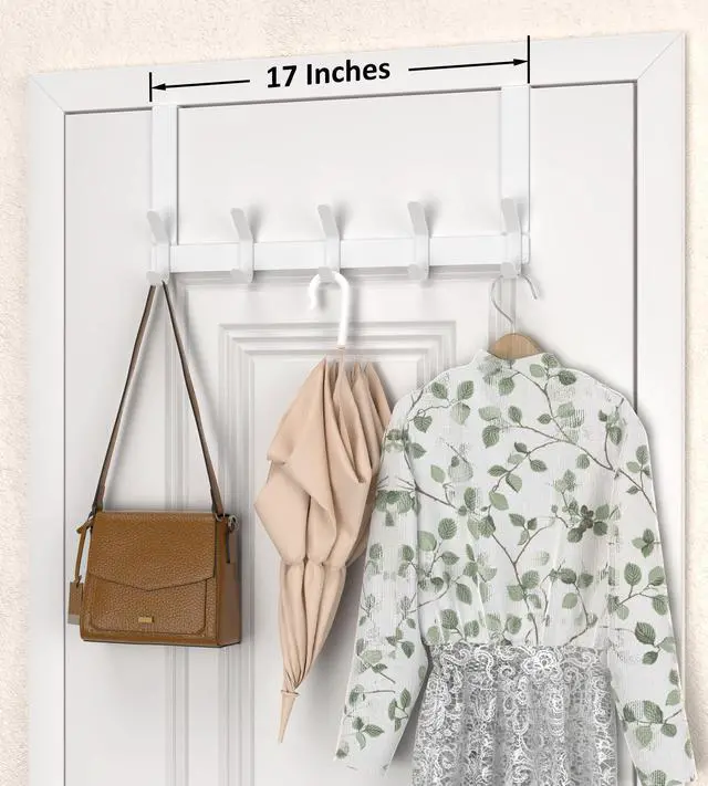 Alt view image 6 of 7 - Over The Door Hooks with 7" Extended Arms, Fits 1-3/8" Doors, J18U, Heavy Duty Bathroom & Closet Towel Rack, Double-Hooks Hanger 1 Pack, Glossy White