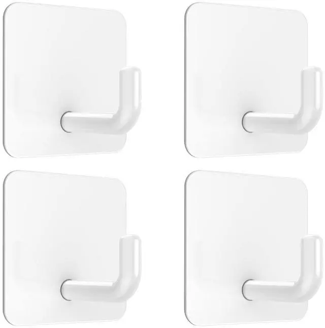 Main image of Adhesive Hooks, Metal Shower Wall Stick on Hooks, Waterproof, 2 Extra Adhesive Strips, White, 4 Pcs