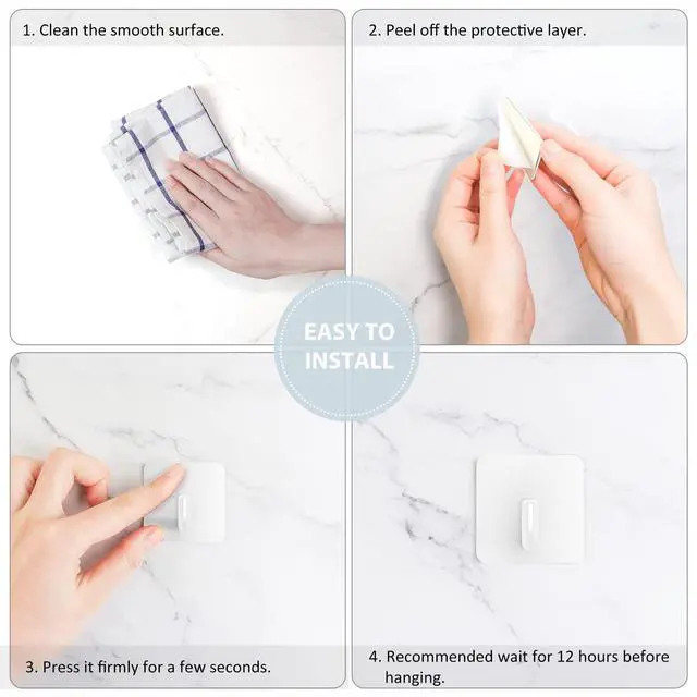 Alt view image 6 of 7 - Adhesive Hooks, Metal Shower Wall Stick on Hooks, Waterproof, 2 Extra Adhesive Strips, White, 4 Pcs