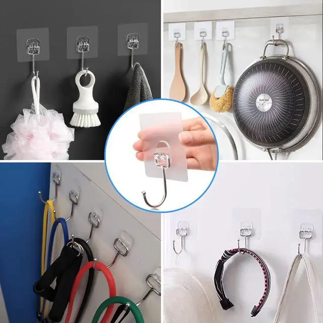 Alt view image 2 of 7 - 10-Pack All-Purpose Large Adhesive Hooks for Hanging, Banana Hook, Heavy Duty Adhesive Hooks 37 lb(Max), Sticky Wall Hook fit Home, Bathroom, Kitchen, Office and Outdoor