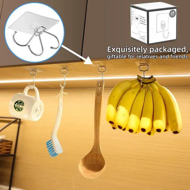 Alt view image 4 of 7 - 10-Pack All-Purpose Large Adhesive Hooks for Hanging, Banana Hook, Heavy Duty Adhesive Hooks 37 lb(Max), Sticky Wall Hook fit Home, Bathroom, Kitchen, Office and Outdoor