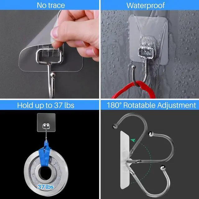 Alt view image 5 of 7 - 10-Pack All-Purpose Large Adhesive Hooks for Hanging, Banana Hook, Heavy Duty Adhesive Hooks 37 lb(Max), Sticky Wall Hook fit Home, Bathroom, Kitchen, Office and Outdoor