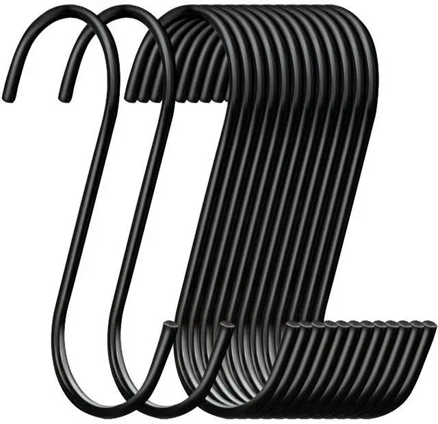 Main image of 30 Pack 3.7 inch Length S Hooks Black Steel S Shaped Hooks for Hanging Jeans Pans Pots Plants Bags Towels Kitchen Closet Hooks Hanger, Fit The Rod Dia Less than1 inches