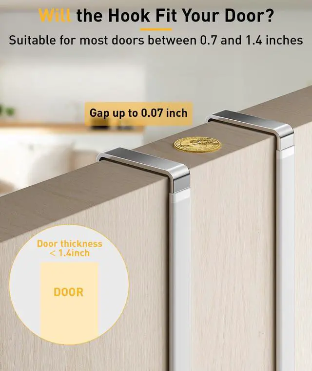 Alt view image 2 of 7 - 8 Pack Over The Door Hooks, Door Hanger Hook, Towel Hooks for Hanging, Towel Hanger for Bathroom, Fit 1 3/8" Door White, Dorm Room Essentials