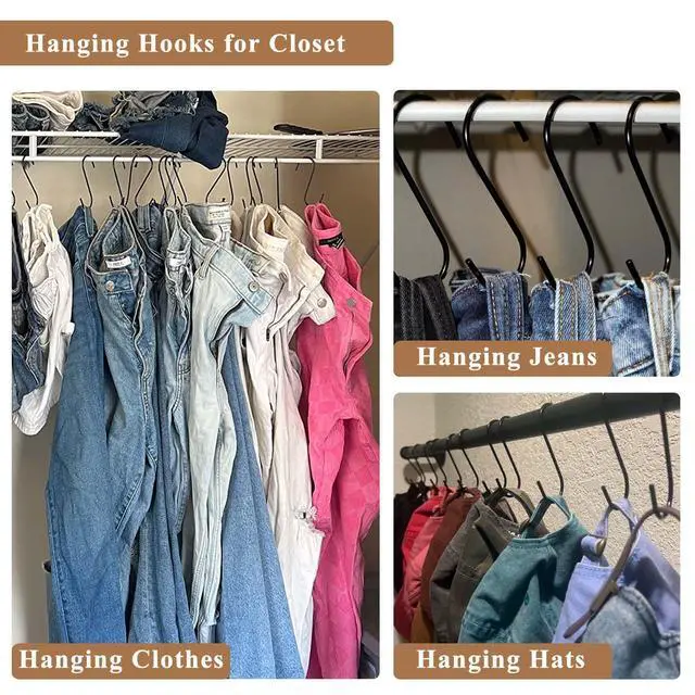 Alt view image 3 of 7 - 30 Pack 3.7 inch Length S Hooks Black Steel S Shaped Hooks for Hanging Jeans Pans Pots Plants Bags Towels Kitchen Closet Hooks Hanger, Fit The Rod Dia Less than1 inches