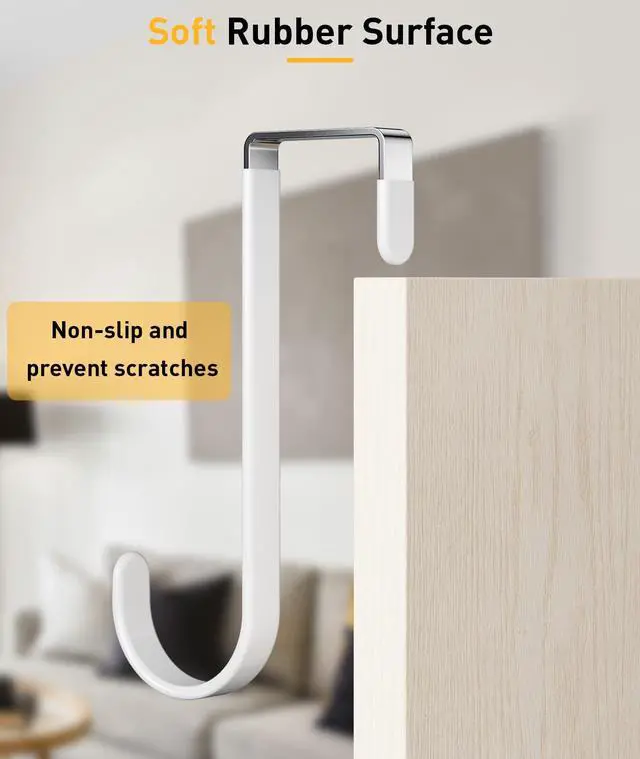 Alt view image 3 of 7 - 8 Pack Over The Door Hooks, Door Hanger Hook, Towel Hooks for Hanging, Towel Hanger for Bathroom, Fit 1 3/8" Door White, Dorm Room Essentials