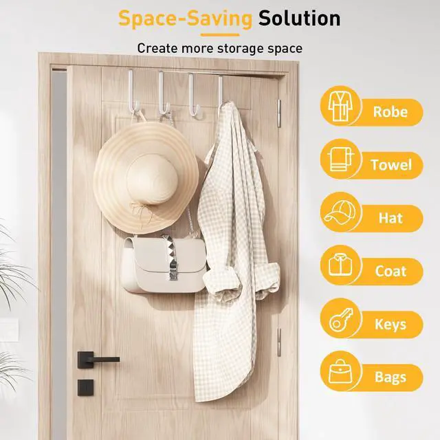 Alt view image 5 of 7 - 8 Pack Over The Door Hooks, Door Hanger Hook, Towel Hooks for Hanging, Towel Hanger for Bathroom, Fit 1 3/8" Door White, Dorm Room Essentials