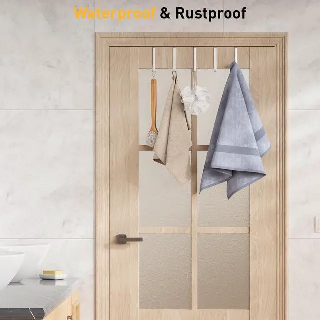Alt view image 6 of 7 - 8 Pack Over The Door Hooks, Door Hanger Hook, Towel Hooks for Hanging, Towel Hanger for Bathroom, Fit 1 3/8" Door White, Dorm Room Essentials