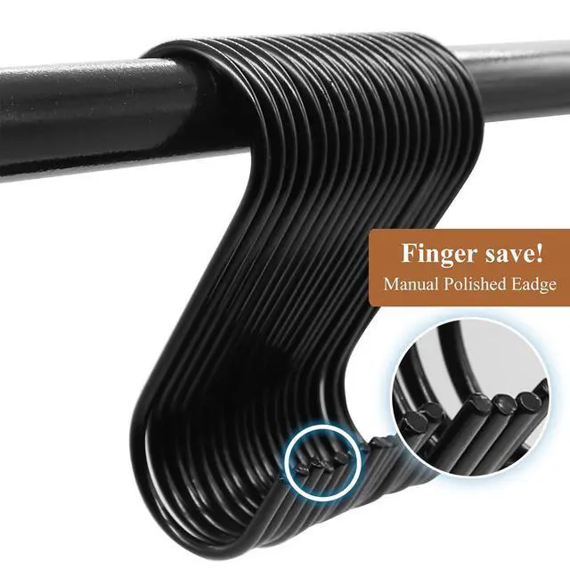 Alt view image 7 of 7 - 30 Pack 3.7 inch Length S Hooks Black Steel S Shaped Hooks for Hanging Jeans Pans Pots Plants Bags Towels Kitchen Closet Hooks Hanger, Fit The Rod Dia Less than1 inches