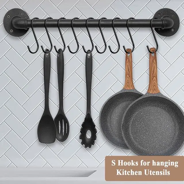 Alt view image 4 of 7 - 30 Pack 3.7 inch Length S Hooks Black Steel S Shaped Hooks for Hanging Jeans Pans Pots Plants Bags Towels Kitchen Closet Hooks Hanger, Fit The Rod Dia Less than1 inches