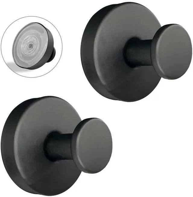 Main image of Suction Cup Hooks for Shower - 2 Pack, Matte Black - Stainless Steel, Strong Suction, No Drill, Removable Hanger, Tile Bathroom Kitchen Wall, Glass Door, Mirror Hook Hanging Robe, Towel Holder