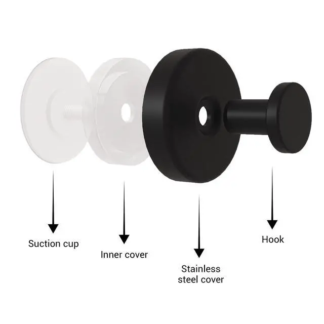 Alt view image 2 of 7 - Suction Cup Hooks for Shower - 2 Pack, Matte Black - Stainless Steel, Strong Suction, No Drill, Removable Hanger, Tile Bathroom Kitchen Wall, Glass Door, Mirror Hook Hanging Robe, Towel Holder