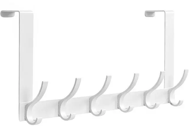 Main image of Over The Door Hooks, 1 Pack White Door Hanger Rack for 1-3/4" Doors, 7.4" Arms, 6 Double Hooks with 12 Hanging Points, 4 Pads, Towel Rack for Bathroom, Bedroom, Closet, Dorm