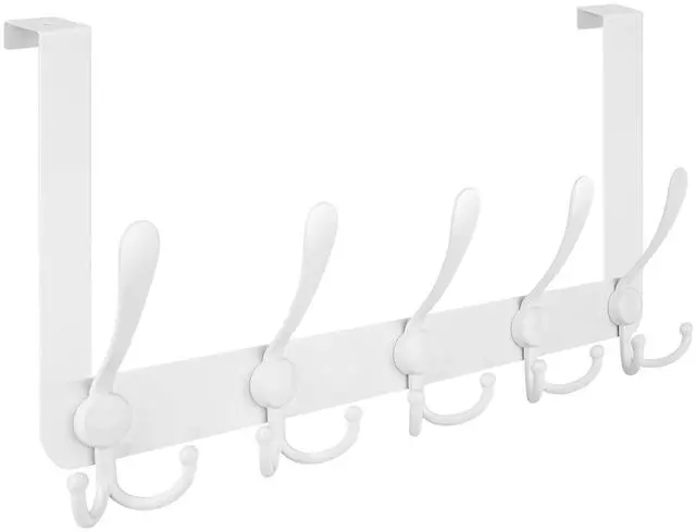Main image of Over The Door Hooks, 5 Heavy Duty Tri Coat Rack All Metal Coat Hanger for Bathroom Bedroom Dorm (White, 1PK, Fit 1-3/8" Doors)