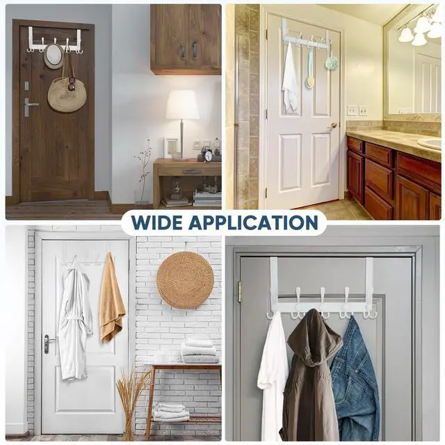 Alt view image 6 of 7 - Over The Door Hooks, 5 Heavy Duty Tri Coat Rack All Metal Coat Hanger for Bathroom Bedroom Dorm (White, 1PK, Fit 1-3/8" Doors)