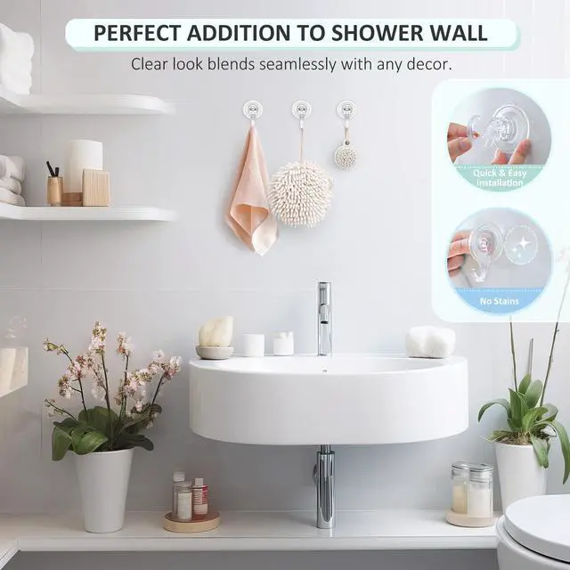 Alt view image 2 of 7 - Shower Suction Cup Hooks, Removable and Reusable, Clear, Small, 2 Pcs