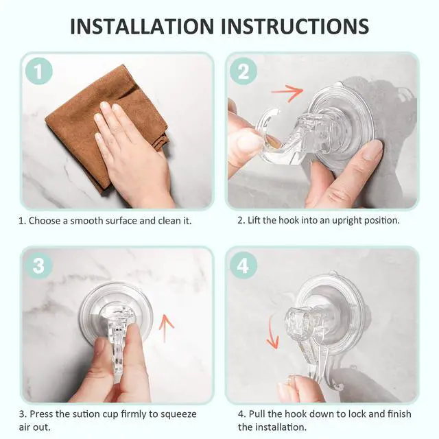 Alt view image 7 of 7 - Shower Suction Cup Hooks, Removable and Reusable, Clear, Small, 2 Pcs