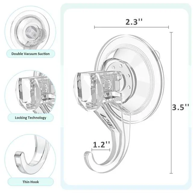 Alt view image 6 of 7 - Shower Suction Cup Hooks, Removable and Reusable, Clear, Small, 2 Pcs