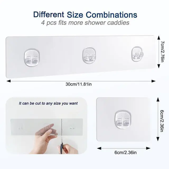 Alt view image 2 of 7 - Shower Caddy Adhesive Replacement, 4 Pack Strong Adhesive Shower Hooks, Water-Proof Shower Adhesive Strips, No Drilling for Corner Shelf Basket, Bathroom Storage Shelves and Kitchen Racks
