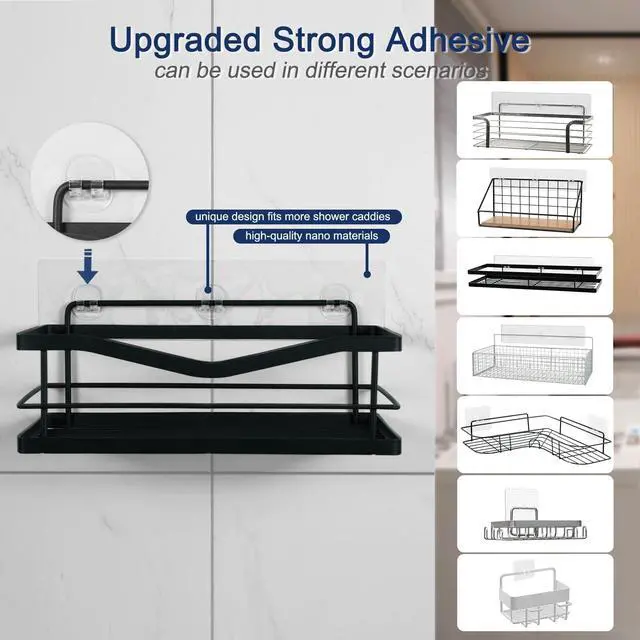 Alt view image 3 of 7 - Shower Caddy Adhesive Replacement, 4 Pack Strong Adhesive Shower Hooks, Water-Proof Shower Adhesive Strips, No Drilling for Corner Shelf Basket, Bathroom Storage Shelves and Kitchen Racks