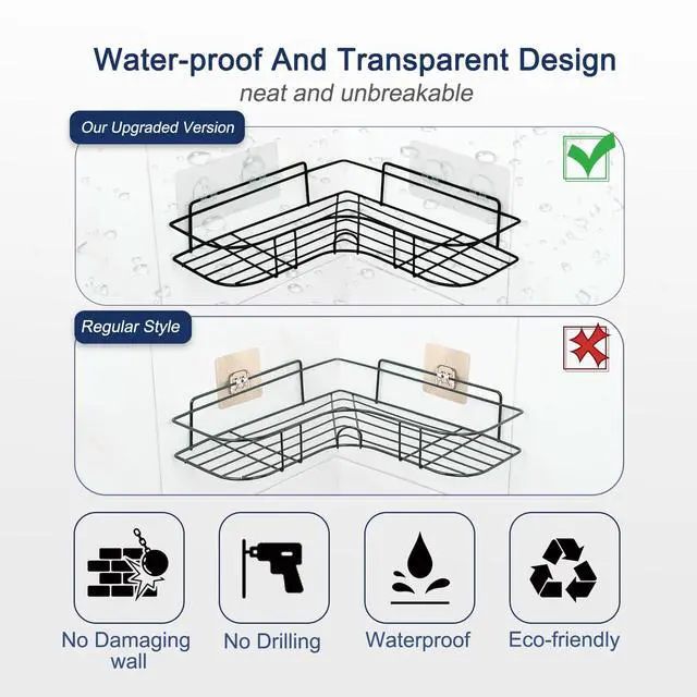 Alt view image 5 of 7 - Shower Caddy Adhesive Replacement, 4 Pack Strong Adhesive Shower Hooks, Water-Proof Shower Adhesive Strips, No Drilling for Corner Shelf Basket, Bathroom Storage Shelves and Kitchen Racks
