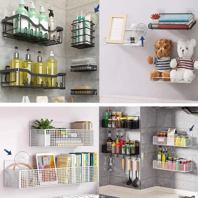 Alt view image 7 of 7 - Shower Caddy Adhesive Replacement, 4 Pack Strong Adhesive Shower Hooks, Water-Proof Shower Adhesive Strips, No Drilling for Corner Shelf Basket, Bathroom Storage Shelves and Kitchen Racks