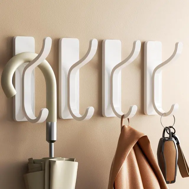 Alt view image 3 of 7 - Adhesive Wall Coat Hooks - Heavy Duty Stick-On Door Hanger, Metal Hook for Hanging Towel,Purse, Robe, Backpack, Jacket, Clothes - for Bathroom,Dorm, Closet, Kitchen - White, 4 Pack