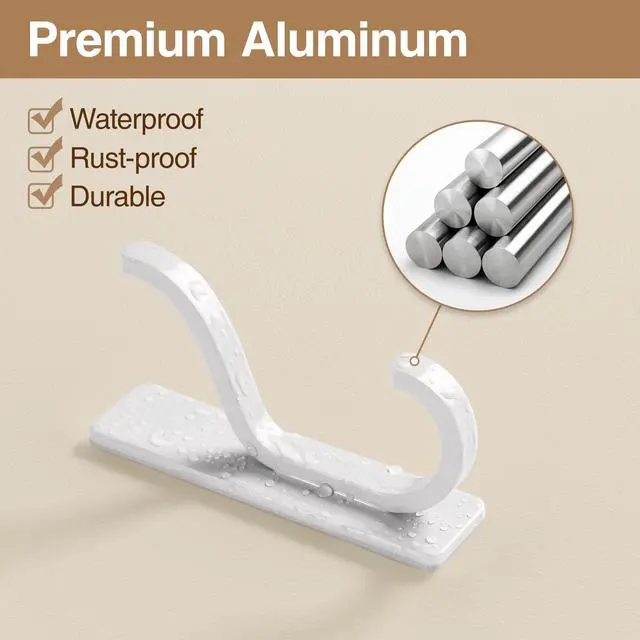 Alt view image 6 of 7 - Adhesive Wall Coat Hooks - Heavy Duty Stick-On Door Hanger, Metal Hook for Hanging Towel,Purse, Robe, Backpack, Jacket, Clothes - for Bathroom,Dorm, Closet, Kitchen - White, 4 Pack