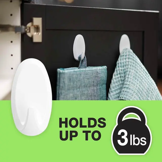 Alt view image 2 of 7 - reMOVEables Heavy Duty Wall Hooks - 8 Hooks and 12 Strips - Holds up to 3 lbs - No Damage - Easy to Remove & Reuse - Medium Wall Hook with Adhesive Strips - White (Pack of 8)
