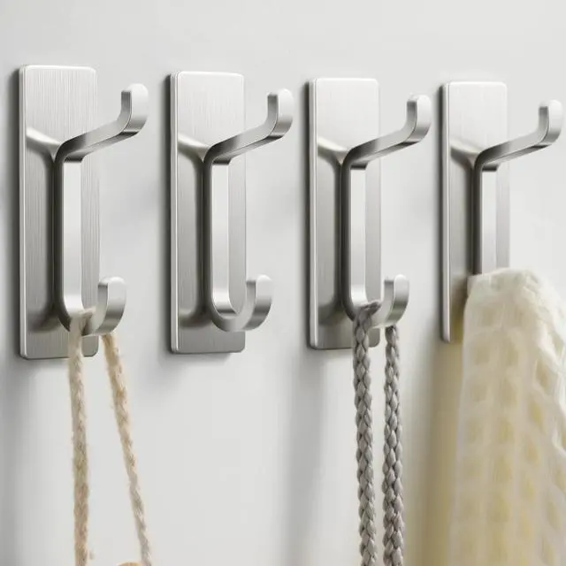 Main image of Wall Hooks for Coat and Towel: 13LB Strong Adhesive Door Hanger Stick on, Brushed Nickel