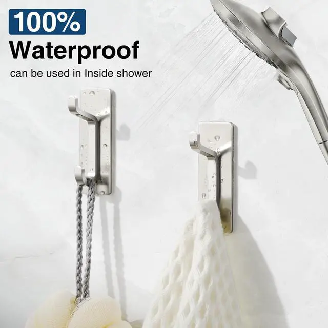 Alt view image 2 of 7 - Wall Hooks for Coat and Towel: 13LB Strong Adhesive Door Hanger Stick on, Brushed Nickel