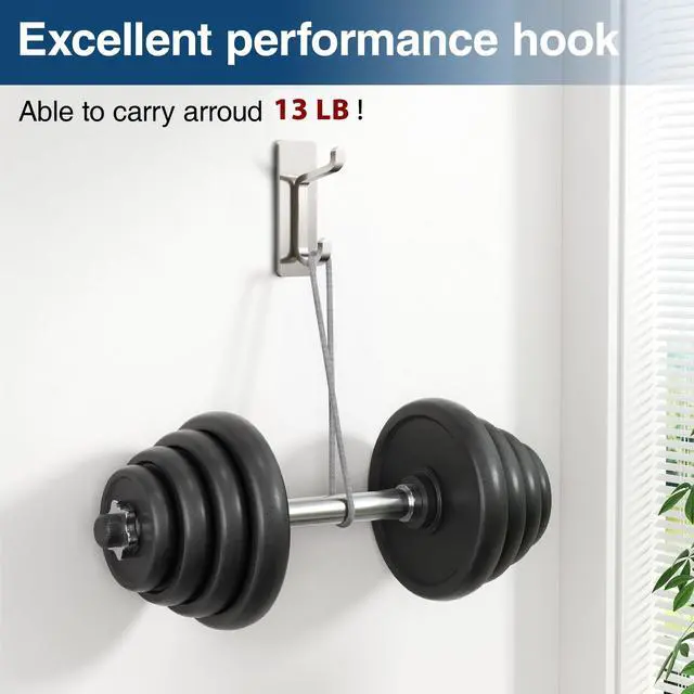 Alt view image 3 of 7 - Wall Hooks for Coat and Towel: 13LB Strong Adhesive Door Hanger Stick on, Brushed Nickel