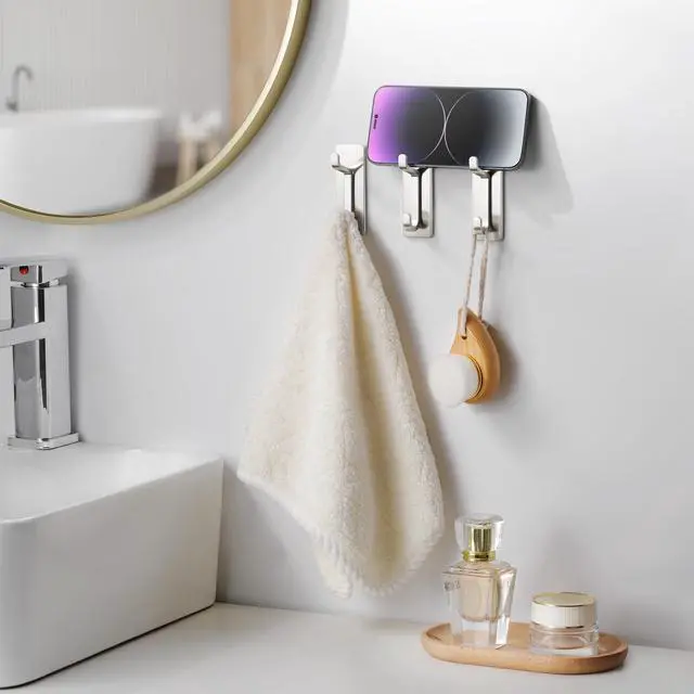 Alt view image 5 of 7 - Wall Hooks for Coat and Towel: 13LB Strong Adhesive Door Hanger Stick on, Brushed Nickel