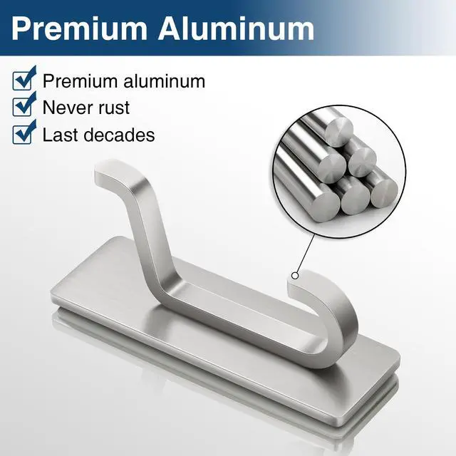 Alt view image 6 of 7 - Wall Hooks for Coat and Towel: 13LB Strong Adhesive Door Hanger Stick on, Brushed Nickel