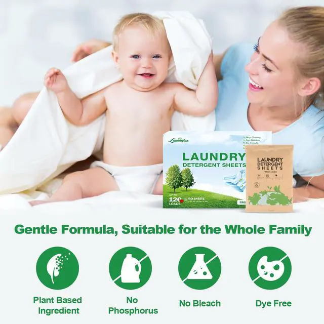 Alt view image 5 of 7 - Laundry Detergent Sheet, Eco-Friendly & Hypoallergenic Wash Strips, Natural Ingredients, Ultra-Concentrated, Travel-Ready, No Plastic Jug- Fresh Scent, (120 Loads) 60 Sheets