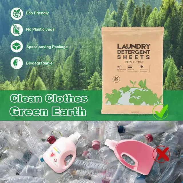 Alt view image 4 of 7 - Laundry Detergent Sheet, Eco-Friendly & Hypoallergenic Wash Strips, Natural Ingredients, Ultra-Concentrated, Travel-Ready, No Plastic Jug- Fresh Scent, (120 Loads) 60 Sheets