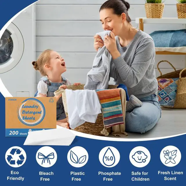 Alt view image 2 of 7 - Laundry Detergent Sheets 200 Sheets, Fragrance-Free, Eco-Friendly, Plastic-Free, Hypoallergenic, Liquidless Washing Supplies for Dorm Travel Camping, 200 Loads