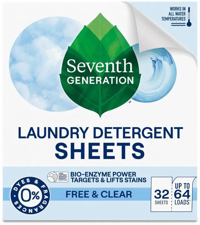 Main image of Laundry Detergent Sheets 32ct Free & Clear Removes Tough Stains Safer for your family