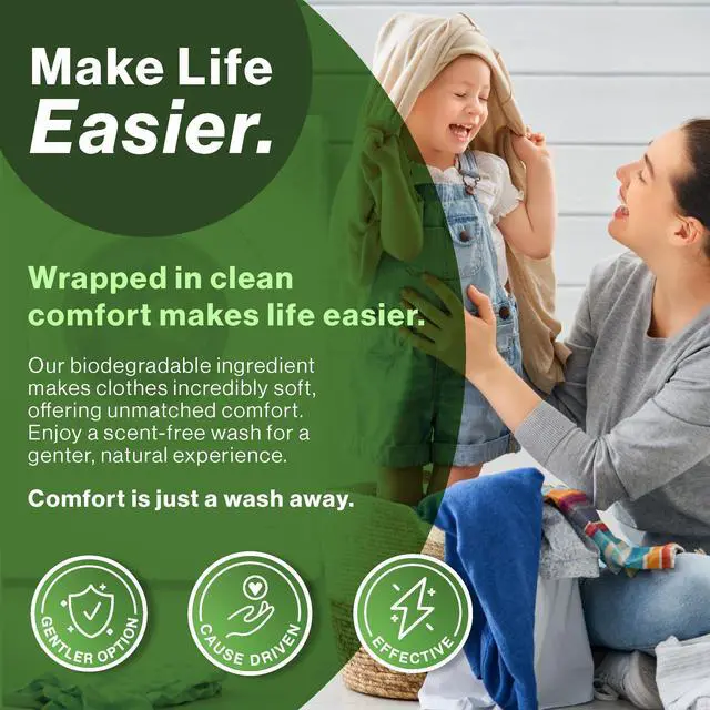 Alt view image 5 of 7 - Laundry Detergent Sheets, Fragrance Free, Natural Biodegradable Laundry Sheets, Plant Based, Tough on Stains, Gentle on Skin, Compatible with HE & Any Washing Machine, 6 Sheet, 3 Pack