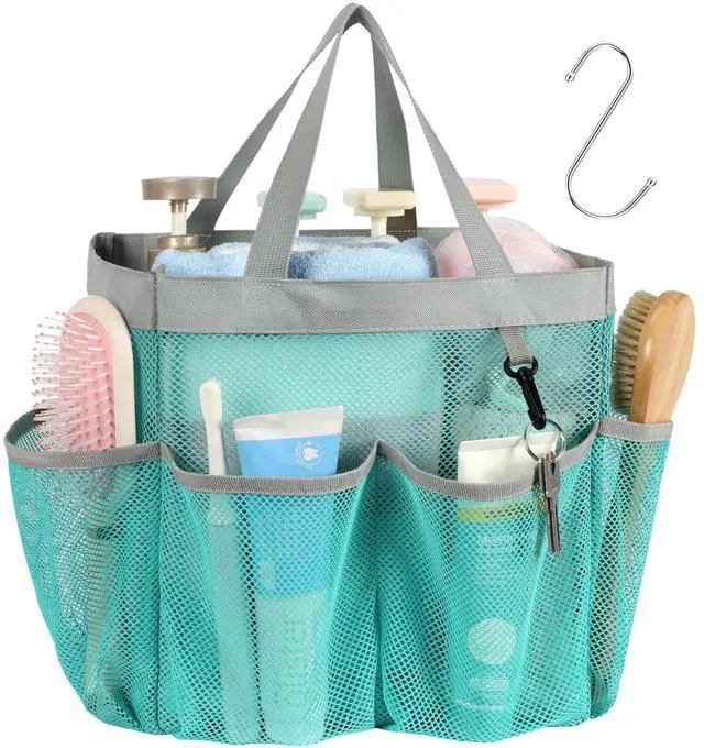 Main image of Mesh Shower Caddy Portable, Upgrade Deeper 7 Pockets Shower Bag Basket Bag for College Dorm Room Toiletry Bathroom Essentials Gym Camp Quick Dry 2 handles with S Hook, Mint Green