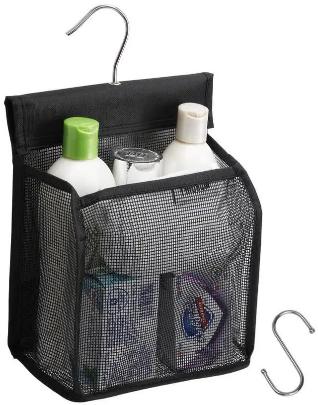 Main image of Hanging Mesh Shower Caddy Organizer Bathroom Storage Bag with Hooks for Camper, Gym, Cruise, Cabin, College Dorm Shower, Swimming and RV,Black